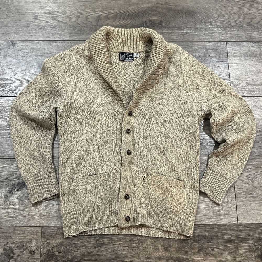 Vintage 80s Peconic Bay Traders Wool Cardigan Shawl Collar Wool Sweater Large